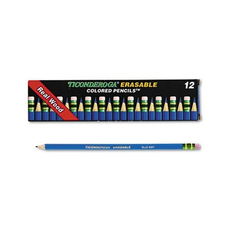 Dixon Ticonderoga Ticondroga, ERASABLE COLORED PENCILS, 2.6 MM, 2B No 1, BLUE LEAD, BLUE BARREL, DOZEN 14209